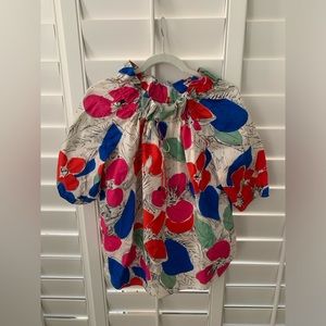 Sara Campbell limited edition On/Off Shoulder Cotton Print Blouse in Red/Multi